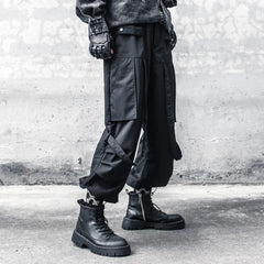 Threebooy Dark Cargo Pants Yamamoto Techwear Style Men's Black Loose Ankle-Tied Paratrooper Pants Autumn Casual Trousers for Women