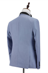 Threebooy  Blue Men's Suit 3 Pieces Blazer Vest Pants One Button Sheer Lapel Formal Work New Wedding Groom Formal Tailored