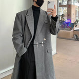 Threebooy Mens Business Elegant Mid-Length Coat Autumn Winter Genderless Fashion Casual Retro Temperament Loose Solid Color Coat Unisex