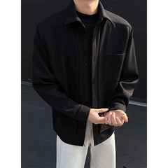 Threebooy Spring New Men's Shirts Long Sleeve Fake two pieces Solid Color Casual Shirt Harajuku Blouse Fashion Unisex Clothes coat