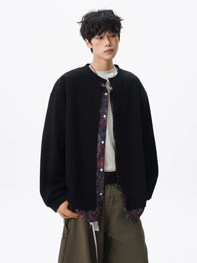 Threebooy Jacket men Stand Up Collar Single Breasted Fake Two Piece Jacket Autumn Thin Ethnic Print Patchwork Mens Outerwear Coat men new