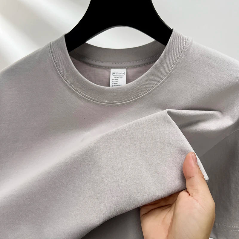 Threebooy  100% pure cotton summer high-end brand men's short sleeve round neck fashionable style half sleeved top breathable T-shirt