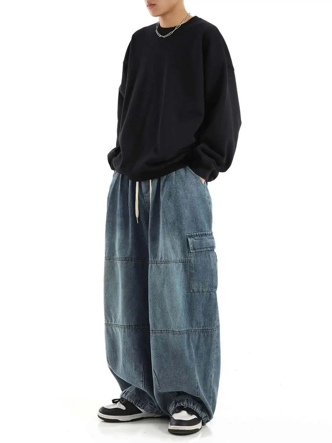 Threebooy Y2k Black Baggy Cargo Jeans Trousers Men Streetwear Casual Hippie Jogging Wide leg Oversize Old Money Vintage Denim Pants