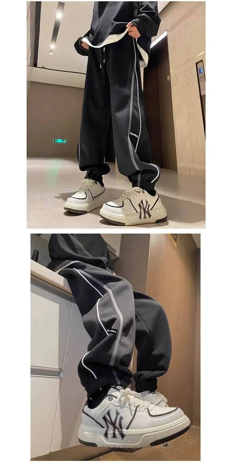 Threebooy Hong Kong Style Street Pants Spring and Autumn Style Personalized Spliced Trousers Youth Trendy College Style Versatile Trousers