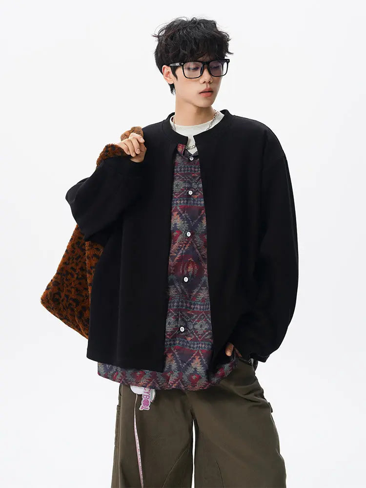 Threebooy Jacket men Stand Up Collar Single Breasted Fake Two Piece Jacket Autumn Thin Ethnic Print Patchwork Mens Outerwear Coat men new