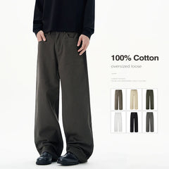 Threebooy Baggy Wide-leg Jeans 100% Cotton Comfortable Breathable Autumn Casual Denim Pants Loose Straight Trousers Fashion Streetwear