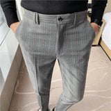 Threebooy New Men Dress Pants Plaid Business Casual Slim Fit Ankle Length Pantalon Classic Vintage Check Suit Trousers Wedding 28-38