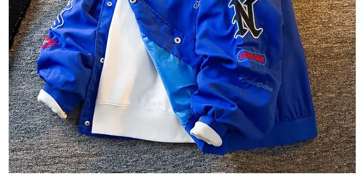 Threebooy Men's Jacket High Street Vintage Retro Locomotive Baseball Uniform Spring Autumn Loose Single-breasted Embroidered Jackets