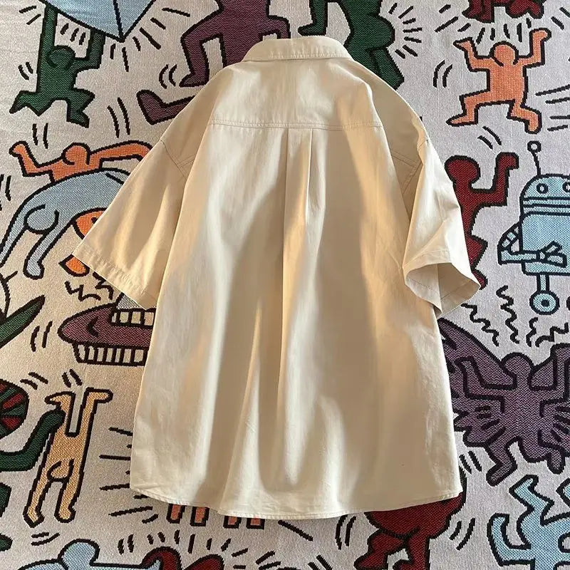 Threebooy  Japan Style Simple Shirt Workwear High-end Short-sleeved Shirt in Summer New Trendy City Cargo Blouse Casual Versatile Shirt