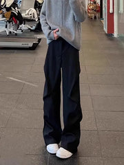Threebooy  American Style Pleated Wide Leg Pants Men Spring High Waist Straight Cut Casual Long Trousers Slimming Effect Stylish