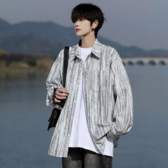 Threebooy  Long Sleeve Shirts Striped Spring outdoor Fashing New Breathable Hiking Work Shirt Casual Button Down Shirt with Pocket