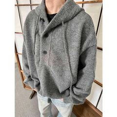 Threebooy Autumn Winter Knitted Sweater Hoodie Solid Color Simple American Loose Lazy Top Men