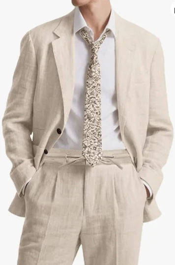 Threebooy  Men's Two-Piece Suit Summer Fashion Notch Lapel summer beach wedding parties Casual business cardigan for men