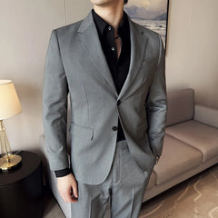 Threebooy  Men's bird's eye pattern high-end craftsmanship summer thin suit set, two-piece wedding banquet business casual suit