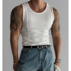 Threebooy Summer Men Striped Stretch Tight Sweatshirt Vest Running Cross Shaped T-shirt For Fitness Sleeveless Tank Top