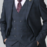 Threebooy Navy Blue Subtle Plaid Three-Piece Suits for men Original Design for Formal Occasions,Weddings elegant blazers