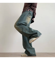 Threebooy Jeans men Baggy Jeans Straight Casual Distressed Vintage Jean Pants Men Wide-leg Denim Trousers Male Oversize Streetwear Fashion