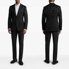 Threebooy  Luxury Jacquard Wedding Groom Tuxedos 2 Pieces Blazer Pant Peaked Lapel Crystal Beaded Men Formal Party Suit