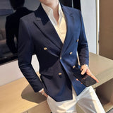 Threebooy Spring Business Casual Suit Blazer Coat Uniform Men Streetwear Suit Jacket Outerwear Clothing Men Double Breasted Blazer S-3XL