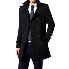 Threebooy  Men's Woolen Coat Mid-Length Thickened Autumn Winter New Style Windbreaker Fashionable Casual Outerwear