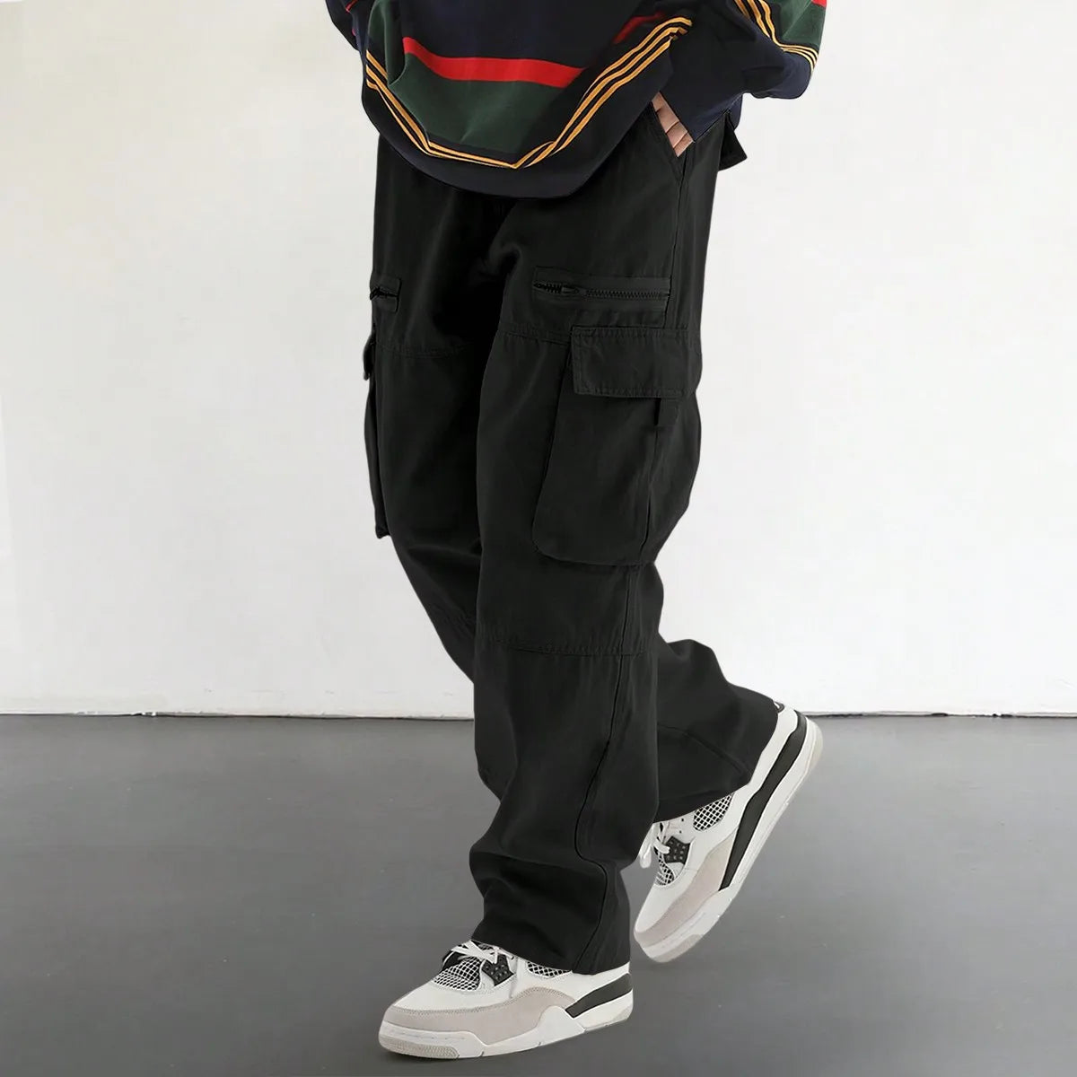 Threebooy  Men's Drawstring Trendy Flap Pockets Cargo Pants