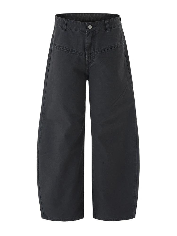 Threebooy 100% Cotton Wide-leg Jeans Men's Autumn Fashion Pocket Design Casual Trousers Loose American High Street Y2K Denim Pants