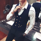 Threebooy British Style Men's Spring Double-Breasted Suit Vest/Male Slim Fit Fashion Casual Dress Suit Vest Plus size S-5XL