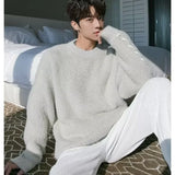 Threebooy Fleece Sweaters Men Korean Thicken Warm Knitting Autumn Winter Loose Casual Mohair Long Sleeve Pullovers Streetwear