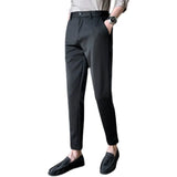 Threebooy Men's Fashion Trend Casual Pants Grey/black Color Ice Silk High Streetwear Formal Trousers Office Business Slim Suit Pants