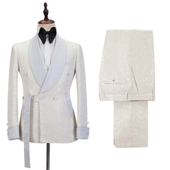 Threebooy  Men's Suit 2 Pieces Blazer Pants Bow Collar One Button with Belt Wedding Tuxedos Work Business Formal