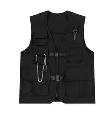 Threebooy Techwear Men's Shorts Set Tank Top Men Cargo Punk Rave Vest Male Shirt Streetwear Hip Hop Hippie Men Clothing Pockets