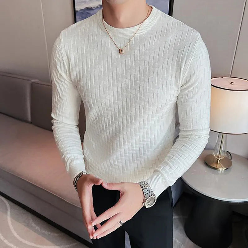 Threebooy Brand Clothing Men Autumn And Winter High Quality Knitting Sweater Male Slim Fit Plaid Pullover Tight Sweater With o-Neck