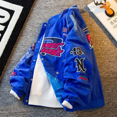 Threebooy Men's Jacket High Street Vintage Retro Locomotive Baseball Uniform Spring Autumn Loose Single-breasted Embroidered Jackets
