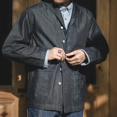 Threebooy Lapel Jeans Jacket 13.5 Oz Multi Pockets Coat Men’s Vintage Deck Workwear Denim Shirts Quality Fashion Clothes For Male