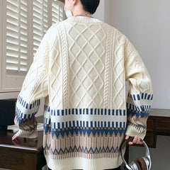 Threebooy  Winter Christmas Jacquard Knitted Cardigans For Man Ethnic Style Button-up V-neck Sweaters Y2K Streetwear Cardigan Knitwear