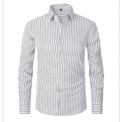 Threebooy  Men's Striped long sleeve Office Shirt Non-ironing Anti-wrinkle Workwear Comfortable Breathable Business Casual Dress Shirts Men