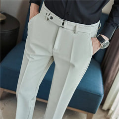 Threebooy New Casual White Mens Pants Trousers Feet Slim Breathable Comfortable High Quality Male Brand Business Suit Trousers