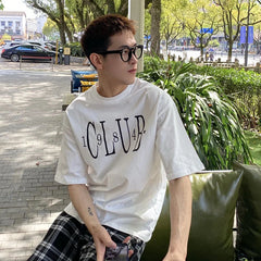 Threebooy Summer Men's Korean Style Casual Printed T-shirts Short Sleeve Round Neck T Shirts Green/white Color Top Clothes Tshirts