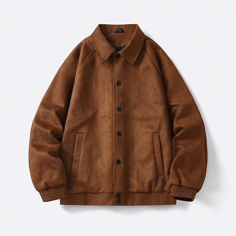 Threebooy  Men's Spring Autumn New Suede Jacket Loose Fit Lightweight Casual Sporty Couple Outerwear Street Coat for Students Daily Wear