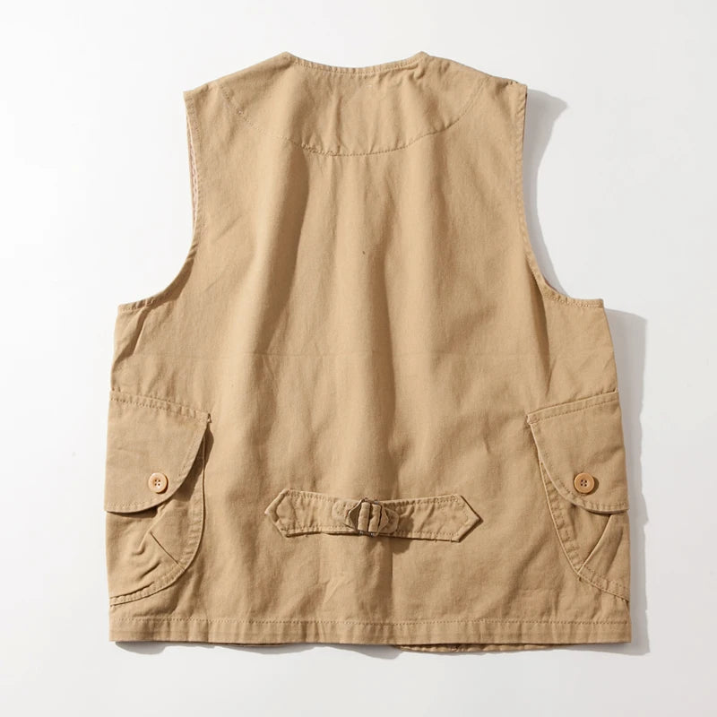 Threebooy  Janpanese Styles Men’s Workwear Vest Outdoor Lightweight Cargo Safari Fishing Vests Shooting Travel Cargo Vest with Pockets
