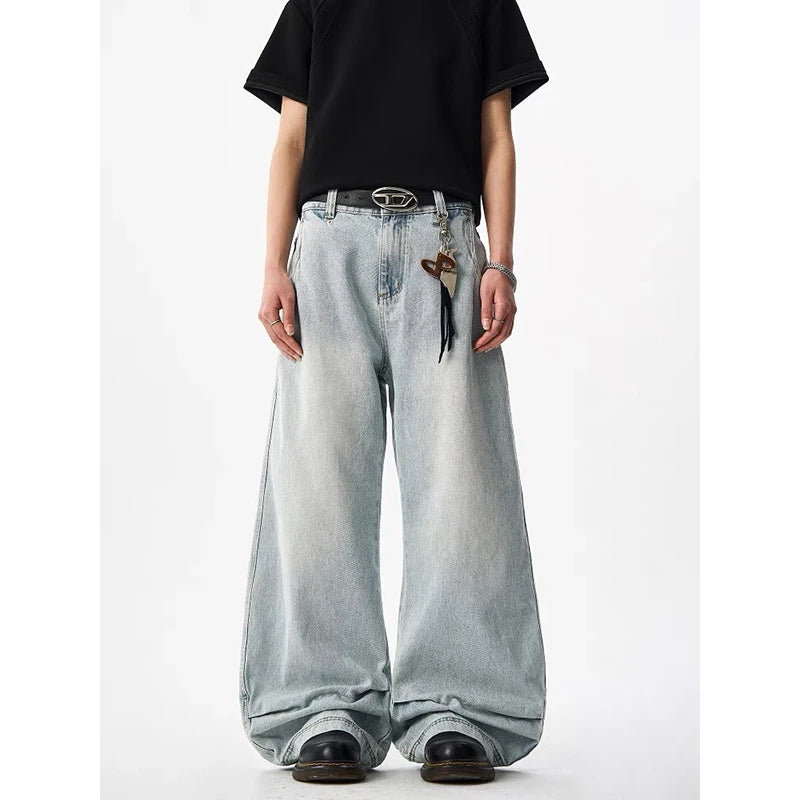 Threebooy Men's Blue Y2k Baggy Jeans Harajuku Aesthetic Japanese 2000s Style Oversize Denim Trousers Vintage Jean Pants Trashy Clothes