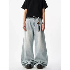 Threebooy Men's Blue Y2k Baggy Jeans Harajuku Aesthetic Japanese 2000s Style Oversize Denim Trousers Vintage Jean Pants Trashy Clothes