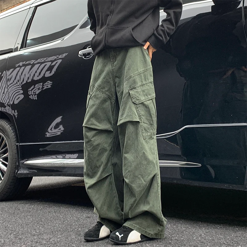 Threebooy Autumn Big Pocket Men's Cargo Pants Japanese Y2k Harajuku Loose Straight Wide Leg Trousers Baggy Pants Man Hip Hop Sweatpants