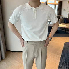 Threebooy  Lapel T-shirt Polo Shirt Men's Short-sleeved Knitted Half-sleeved Splicing Top