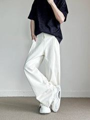 Threebooy  New Loose Harajuku White Jeans Men's Fashion High Street American Casual Trousers Male Straight Hip Hop Denim Pants