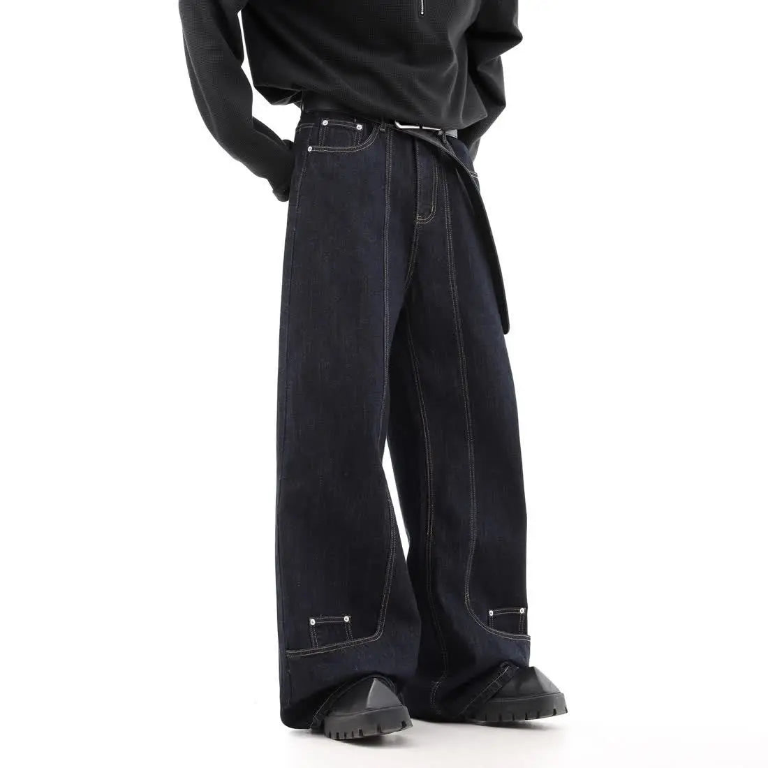 Threebooy Street men and women trendy personality retro design straight leg jeans couple hip-hop loose floor length casual pants y2k