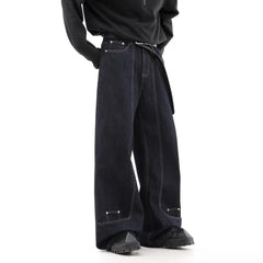 Threebooy Street men and women trendy personality retro design straight leg jeans couple hip-hop loose floor length casual pants y2k