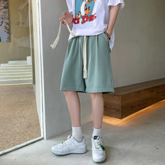 Threebooy Loose Solid Color Beach Shorts Summer Sports Straight Wide-leg Casual Pants Oversized Trendy Fashion All-match Five-point Pants