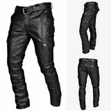 Threebooy 2024 New Men's Leather Pants Retro Punk Loose Casual Straight-leg  Pants Autumn Winter High Street Goth Style Long Trousers