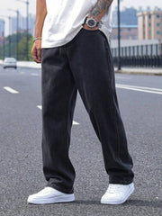 Threebooy  New Men's Casual Long Jeans, Classic Men's Straight-Leg Jeans & Wide-Leg Jeans, Solid Color
